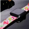 Luxury Smart Straps Watch Bands for Apple Watch Band 7 6 4 3 Series IWATCH 41mm 45mm 44mm 40mm Rem Links Designer Gold Rivet Flower Wristband Fashion Armband