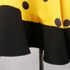 Verão Moda Amarelo Polka Dot Kawaii Patchwork Midi Vestidos Laço Bow Gravata Pescoço Mulheres Sleeves Sleeves Casuais Vestuário de Desgaste Vestes XL 210527