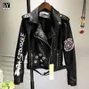 LY VAREY LIN Giacche da motociclista da donna Cappotti con stampa in ecopelle Giacca da motociclista con rivetto nero Streetwear Zipper UP Epaulet Outwear 210526