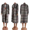 Fashion Woolen Knitted Jacket For Women Plaid Cardigan With Pockets Turn Down Collar Casual Long Overcoat YY6560