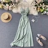 Korobov Korean V Neck Open Back Camis Long Dress Irregular Split Design Sleeveless Long Vestido Sexy Summer Holiday Ropa 2a736 210430