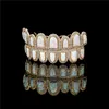 Denti zirconi ghiacciati Hip Hop Grillz Opale naturale Gemma Bretelle Griglie per denti placcati in oro reale4687182