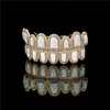 Hip Hop Iced Out Zircon Teeth Grillz Natural Opal Gem Stone Sense Real Gold Plated Tooths5067286