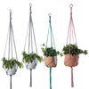 Färgglada hamp rep växthängare hängande planteringsnät korg med krok inomhus utomhus hem trädgård balkong dekor 4591 q2