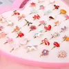 10 20 36 pièces mignon réglable enfants filles semblant jouer maquillage jouets dessin animé cristal bijoux alliage Animal émail anneau en gros