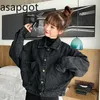 Coats Jackets Koreanska Vintage Loose Black Denim Coat Short Batwing Sleeve Jeans Jacket Full Casual Streetwear Vår Höst 210610