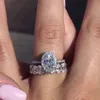 Luxury Real Solid 925 Sterling Silver Oval Ring Finger 2CT Diamond 5A CZ Anelli di fidanzamento per coppie di sposi per gioielli da donna all'ingrosso Taglia 5-10