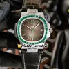 Designer luxury Watches 5711/113P-01 5711 Gray Texture Dial Automatic Mens Watch Steel Emerald Diamond Bezel Leather Strap Sport discount