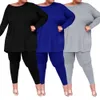 Casual Home Wear Wholesale Plus Size 5XL Workout Clothes Solid Long Sleeve Loose T-Shirt Top Skinny Pants Woman Two Piece Set 210525