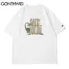 Mens Tees Shirts Harajuku Dinosaurus Print Tshirts Mode Zomer Casual Katoen Streetwear Hip Hop Korte Mouw Tops Mannelijke 210602