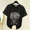 Algodão de Harajuku Camiseta Mulheres Verão Manga Curta Estilo Coreia Tops Tops Casual Letra Diamante Camiseta Femme 210604