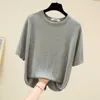 Plus Size T-shirt Dames T-shirts Losse Mode O-hals Korte Mouw T-shirt Dames Tops Tee Shirt Femme Gray Khak 210604
