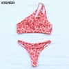 Ingaga Leopard Bikini's Swimsuits Cut Out Stroje Kąpielowe Kobiety Jedno Ramię Biquini Stringi Kąpiel Push Up Beachwear 210621