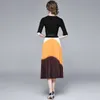 Autumn Winter Dress Knitted Patchwork Color Block Women Half Sleeve Belted Elegant Party Dresses Ladies Clothing 210529