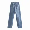 90-tych Wome Moda Szeroki Nogi Zgrane Dżinsy Kobiet Chic High-Paisted Pocket Button Zip Fly-Długość Denim Jeans Lady Spodnie 210520