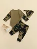 Newborn Baby Boys Clothes Mama's Boy Letter Printed Romper Tops+camouflage Long Pants+hat 3pcs Fall Outfits Set G1023
