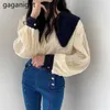 Camicie monopetto con collo alla Peter Pan solido da donna coreana vintage Chic Camicette a maniche lunghe per ragazze di moda Office Lady 210601