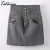 Tataria Plus Size Denimスカートのための女性のスリムな夏の鉛筆スカート女性のハイウエストのボトンAラインジーンズミニJupe Courte Sexy 210514