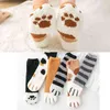 6 Pairs/Lot Set Pack Fuzzy Warm Socks Animal Claws Winter Kawaii Thick Cat Paw Socks Striped Cartoon Women Fluffy Cute Socks 211204