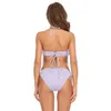 Nervürlü Mayolar Bayanlar Mikro Mor Mayo Bikini Brezilyalı Set Bandaj Düşük Bel Lace Up Mayo Kadınlar İki Adet Suits 210520