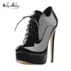 Botines de plataforma para mujer Tacones altos con cordones Stiletto Negro y rojo Sexy Lady Boots Plus Size US5US15