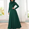 Casual Kleider Elegante Frauen Einfarbig Maxi Kleid Frühling Herbst Winter Lose Scraf Kragen Langarm Mit Tasche Plus Größe