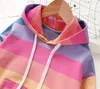 Girls Spring Autumn Children's Clothing Kid's Fashion Sweatshirt Rainbow Stripe Hoodies 201222 106 106 Z2