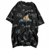 キムトモかわいい漫画の印刷ロング半袖Tシャツ夏和風女性Oネックトップスoutwearカジュアル210521