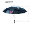 Mode fjäril över blommor Skriv ut Kvinnors Automatisk Paraply 3 Fällande Regn Solskydd Man Bärbar Parasol 210721