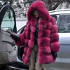 Kvinnors päls faux vinter kvinnor naturlig riktig kappa tjockare varm plysch hög kvalitet jackor elegant mode casual lös huva ytterkläder