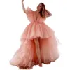 2021 Sweet High Low Pink Puffy Prom Dresses Profondo scollo a V Principessa Corto Anteriore Lungo Indietro Tulle Abiti da sera per feste Teen Girls Pageant Dress