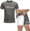 Survêtement marque impression hommes été à manches courtes décontracté 100% coton t-shirt Shorts hommes survêtement 2 PC t-shirts + pantalon de survêtement homme ensemble