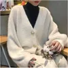 HM秋と冬の高級品質ニットセーター女性カーディガンモヘアジャケット長袖メタルボタンジャンパー210520