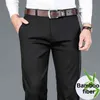Outono homens de bambu fibra casual calça clássico estilo negócio moda khaki trecho de algodão calças masculinas marca roupas 210715
