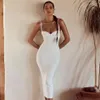 Summer Women White V Neck Sleeveless Bodycon Bandage Dress Sexy Spaghetti Strap Club Celebrity Runway Party 210423