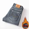 Jeans invernali da uomo in pile caldo stile classico business casual vestibilità regolare addensare pantaloni in denim elasticizzato pantaloni di marca maschile 211206