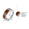 Wedding Rings 8MM Men's Stainless Steel Wood Inlay Ring For Trend Personality Men Band Finger Spot Jewelry