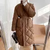 冬の韓国風ロングコットン - パッド入りコート女性のカジュアルスタンドアップカラーアーガイルパターン特大Parka Chic Jacket 211130