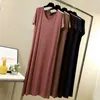 Grande taille robes d'été pour femmes Maxi a-ligne mi-mollet col en v Modal Long Streetwear décontracté plage noir vêtements femmes 210625