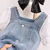 15790 Yaz Bebek Kız Denim Elbise Çocuklar Kısa Kollu Patchwork Jeans Tops Çocuk Prenses Elbiseler