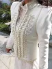 高品質高級ビーズジャケット女性秋エレガントな真珠スタンドカラーカーディガンセクシー210525