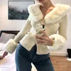 Femmes Fluff Doux Tricoté Manteau Pull Automne Hiver Femme Manches Longues Bouton Col En V Revers À La Mode Cardigans Tops Vêtements Extérieurs 210517