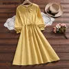 Mori Menina Primavera Outono Mulheres Vestido Duplo Camada Peter Pan Collar Retro Manta Elegante Coreano Chique Doce Bonito 210520