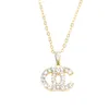 Marca de designer de luxo simples colares pendentes de letra dupla Cadeia 18K Gold Bated Crysatl Rhinestone Sweater Newklace for Women Wedding Jewerlry Acessórios