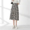 Korean Daisy Chiffon Printed Women Midi Skirts High Waist Casual Slim Female Long Skirt vintage Summer Fashion Ladies Bottoms 210619