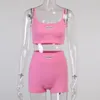 Women's Tracksuits Women Sports Pink Two-piece Running Set Yiciya Summer Female Sleeveless Straps Crop Tops And High Waist Shorts Tracksuit