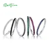 SANTUZZA 925 Sterling Zilveren Ringen Voor Vrouwen Mode Multi Edelstenen Roze Blauw Zwart Wit CZ Vinger Stapelbare Ring Fijne Sieraden 220216