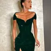 Swtao Mulheres Sexy Designer Veludo Longo Vestido de Partido Verde Split Elegante Clube de Noite Celebridade Vestido 210527