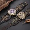 Shenhua Retro Gotycki Brązowy Szkielet Automatyczny Zegarek Mechaniczny Mężczyźni Steampunk Samo uzwojenia Zegar Tourbillon Watch Reloj Hombre Q0902