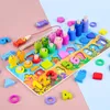 Kids Math Toys For Toddlers Wooden Educational Puzzle Fishing Toys Number Shape Matching Games Board Toy Z220302